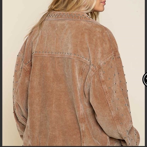 Like New POL Brown Sugar Corduroy Silver Studded Oversized Jacket - Picture 2 of 10